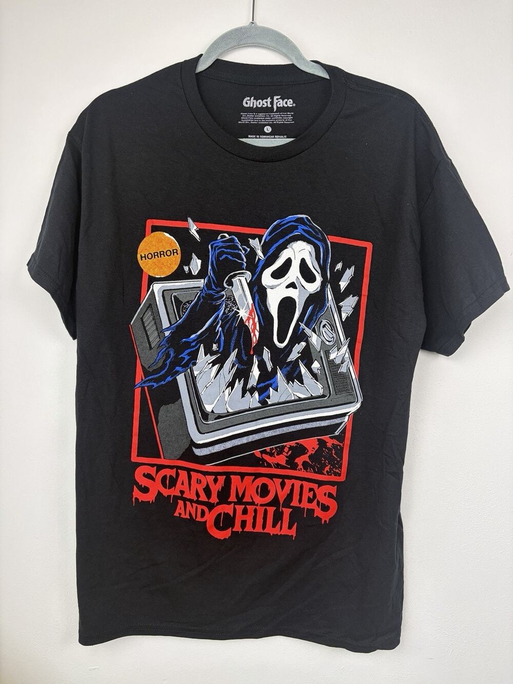 Ghost Face Scary Movies and Chill T Shirt Large Black Horror Halloween Tee